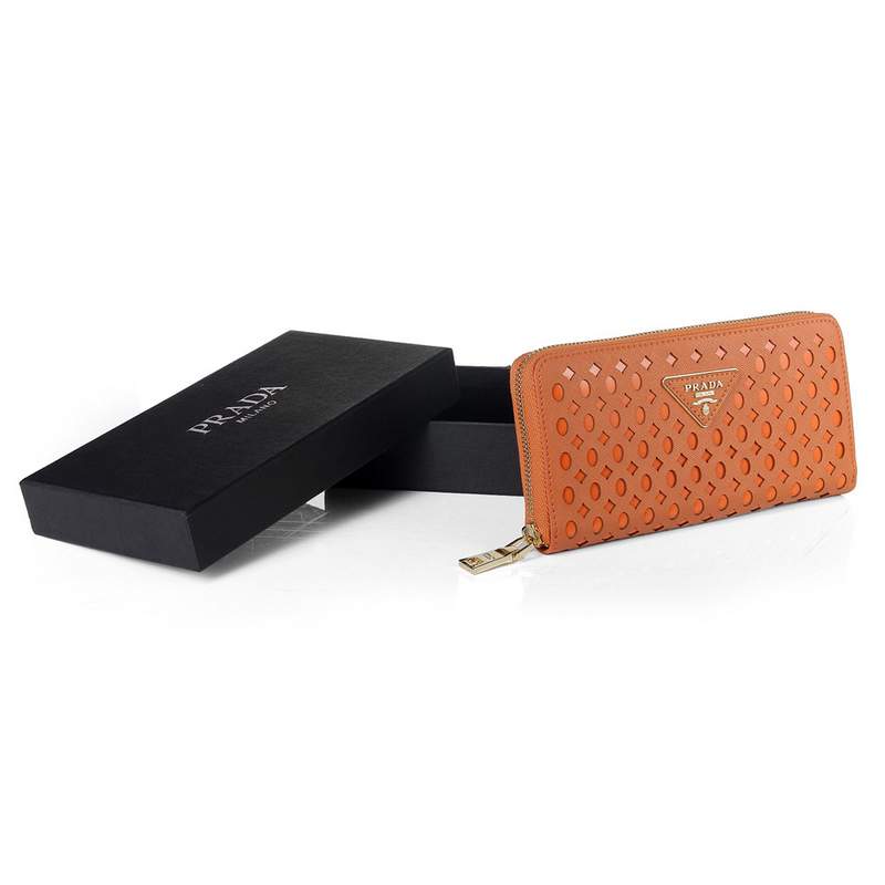 Knockoff Prada Real Leather Wallet 1140 orange